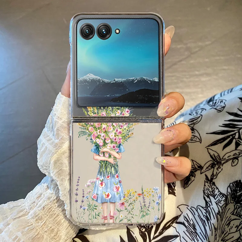 Colorful Flower Pattern Clear Shockproof Folding Phone Case