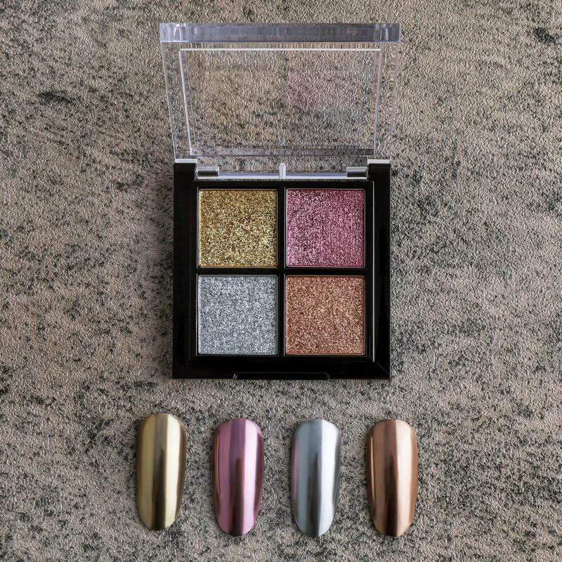 1Box 4 Colors Palette Mirror Effect/Aurora Nails Chrome Solid Nail Powder Chrome Powder For Nail Art Glitter Powder Set