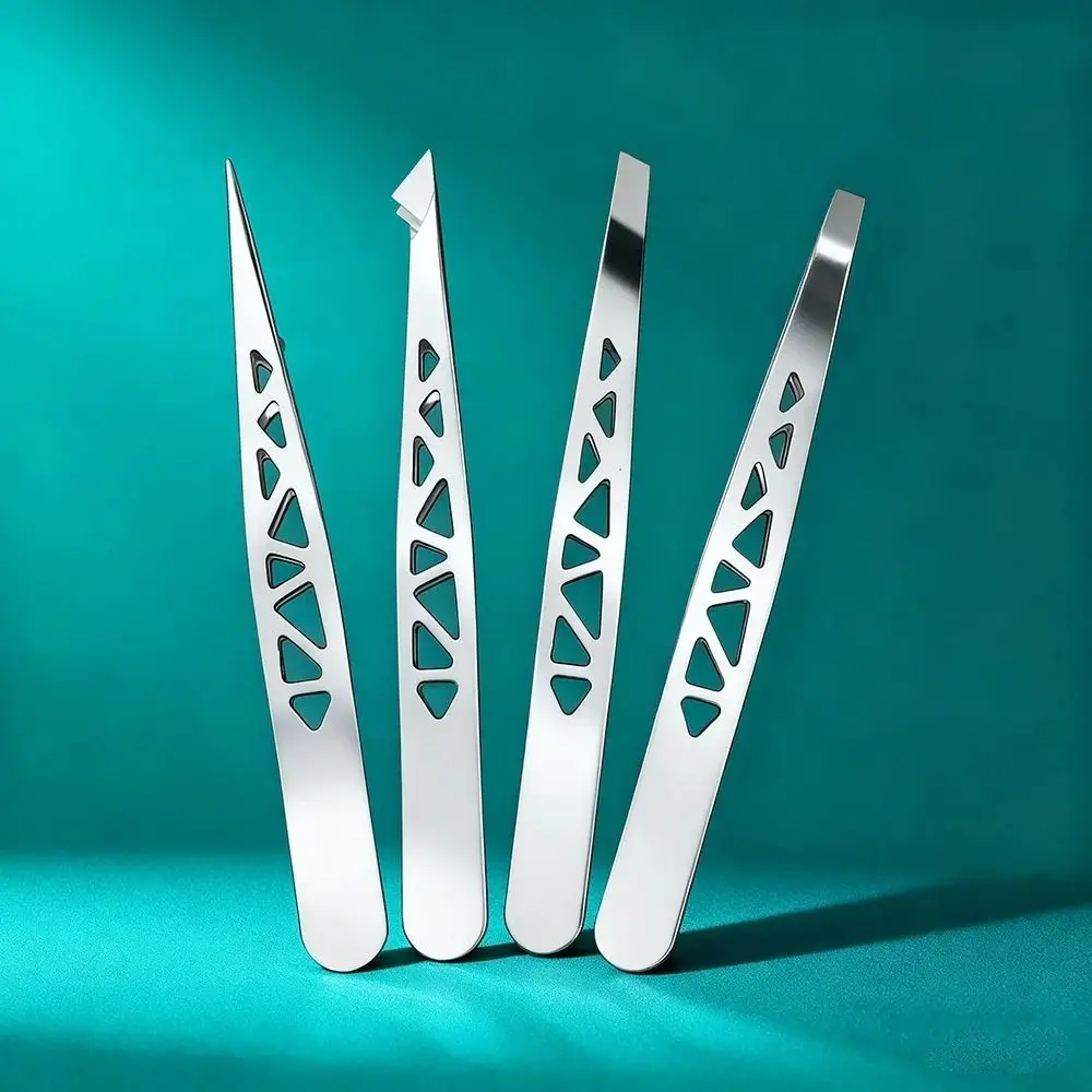 4Pcs 스테인레스 스틸 눈썹 핀셋 뾰족한 팁 비스듬한 입 그루밍 핀셋 다기능 제모 핀셋 여성