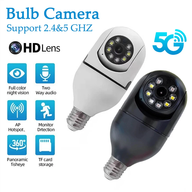 5G Wifi Camera E27 Bulb Surveillance Night Vision Full Color Automatic Human Tracking 4X Digital Zoom Video Security Monitor Cam 5g wifi e27 bulb surveillance camera night full color automatic human tracking 4x digital zoom video security monitor cam