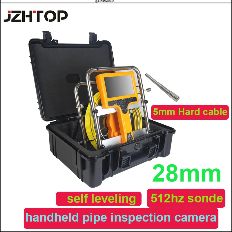 28mm Pipe Drain Sewer Inspection Camera Long Spring Self Leveling Snake Endoscope Meter Counter 7'LCD Borescope vicam 23mm long spring pipe camera head drain sewer camera12 led lights inspection camera head replace for vicam