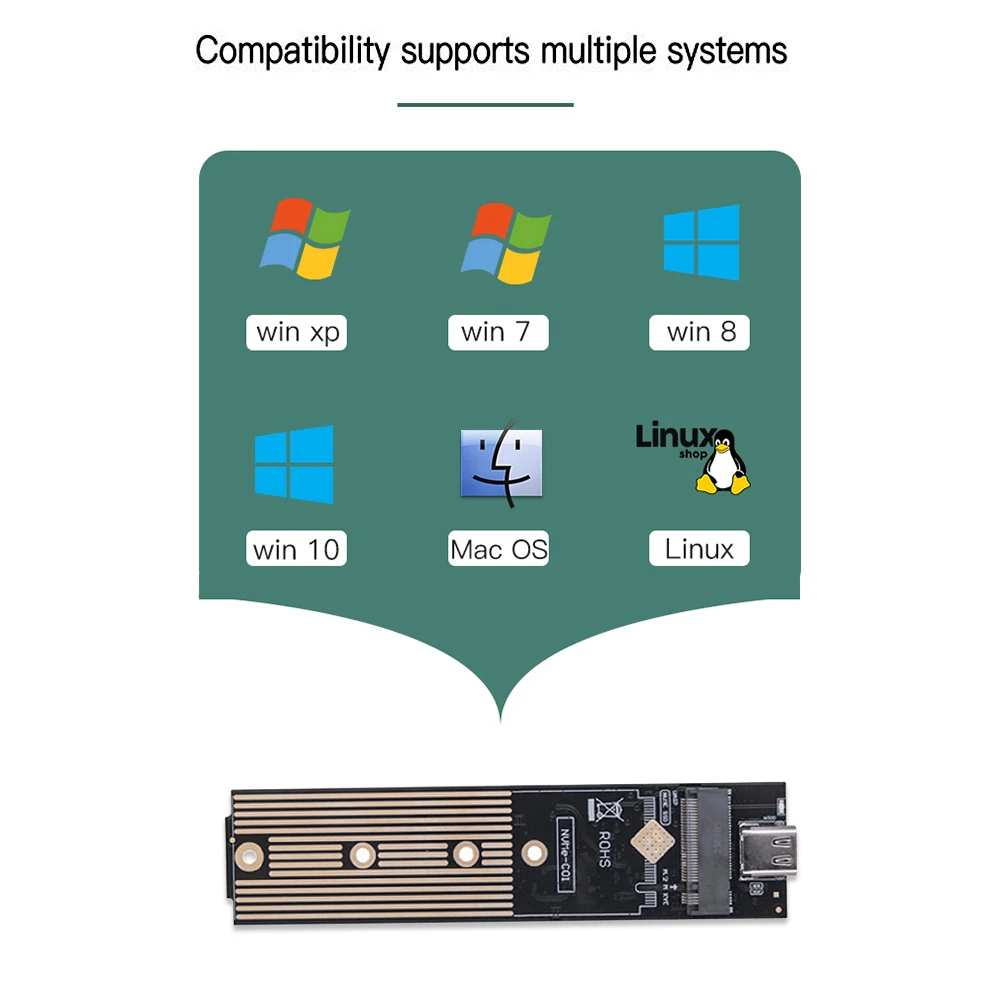 M.2 NVME PCIe NGFF SSD ̽,   M2 SSD ܺ Ŭ, USB3.1 C Ÿ ָ Ʈ ̺ ڽ, 2230-2280 M.2 SSD