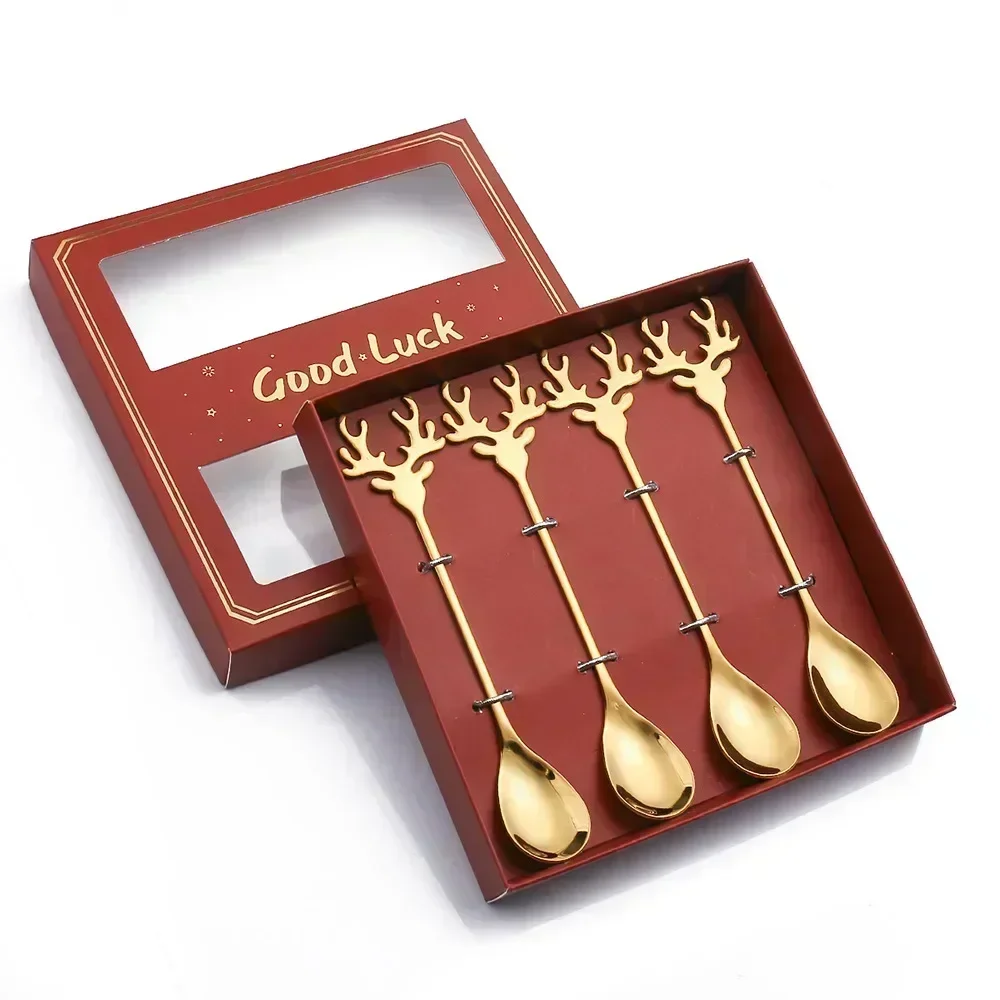 Decoraciones navideñas Decoración de mesa navideña para el hogar Juego de cubiertos de acero inoxidable Cucharas y tenedores Árbol de Navidad de alce Regalos de Año Nuevo 2024 Navidad 2023