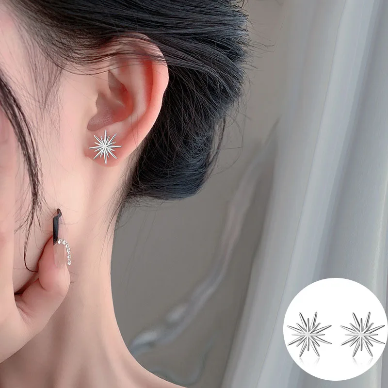 

100% 925 Sterling Silver Star Earrings for Women Girl Double Layer Stellate Hip Hop Design Jewelry Party Gift Dropshipping
