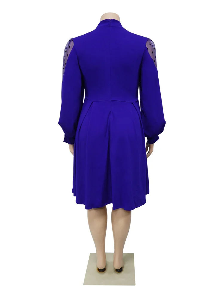 Wmstar Plus Size Dresses Women Solid Casual Mesh Long Sleeve Midi Dress Elegant Streetwear Party Dress Wholesale Dropshipping