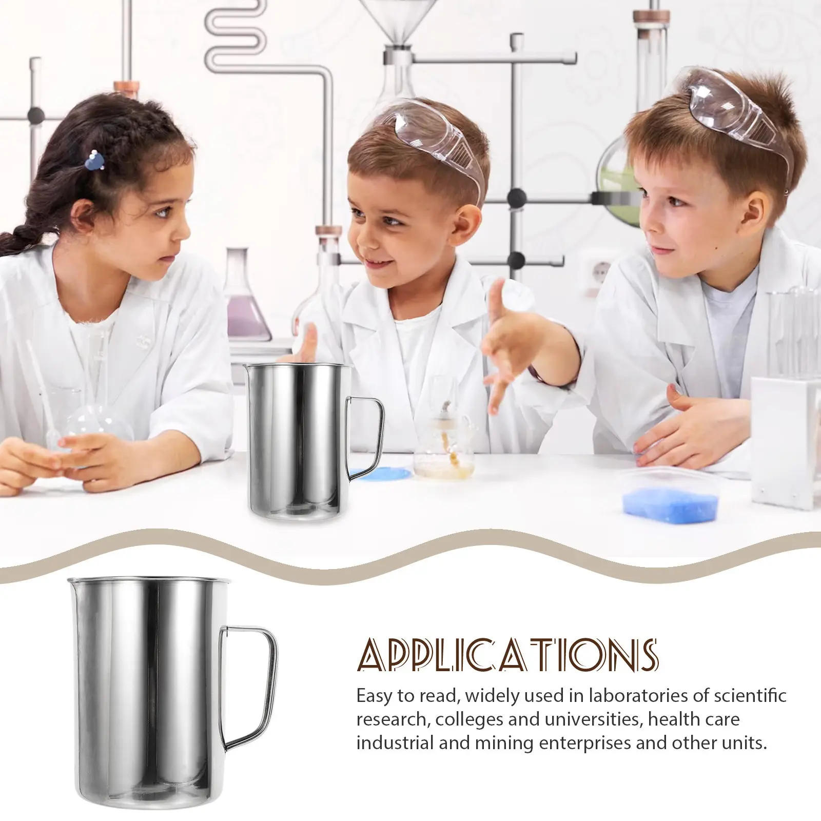 1000Ml 스테인레스 스틸 측정 컵 실험실 주방용 눈금이 있는 비커 녹슬지 않는 장비 교육용