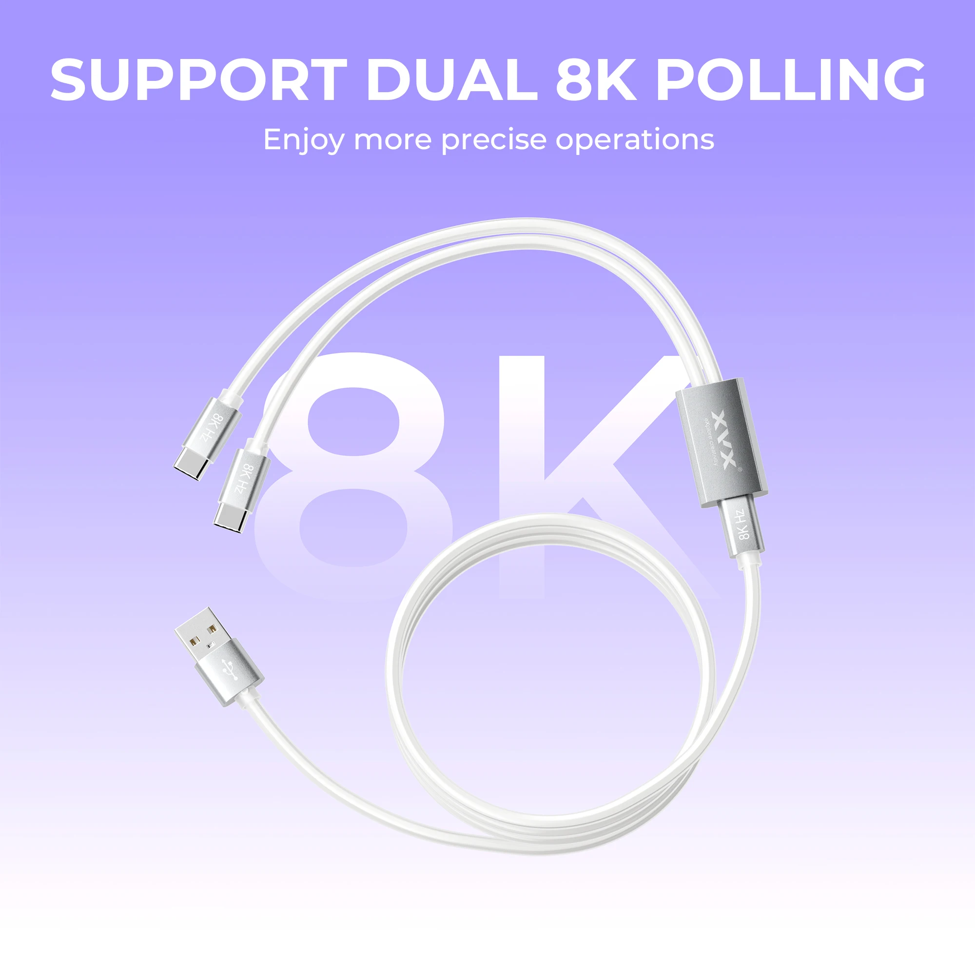 XVX 키보드 케이블 2-in-1 USB C-USB A 케이블(기계식 게임용 키보드용) LED 에비에이터 케이블 1.8M CNC 금속 커넥터