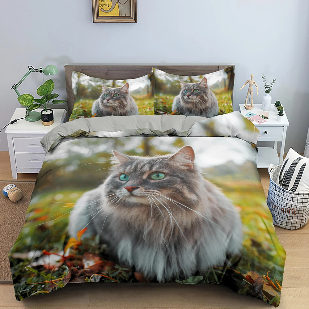 

3D Animal Pattern Duvet Cover Set Cute Cat Pattern Bedding Set Polyester Quilt Cover King Twin Single Size Home Textile Kitten