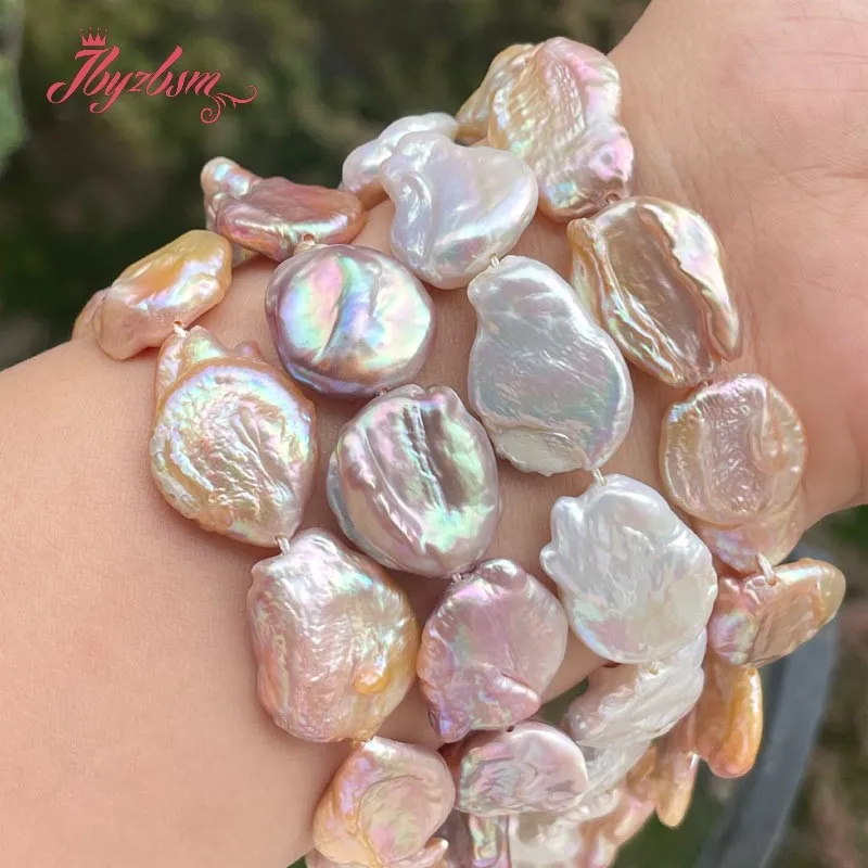 15mm Coin White Pink Purple Freshwater Pearl Spacer Loose Beads for DIY Women Jewelry Making Necklace Bracelet Earring 15