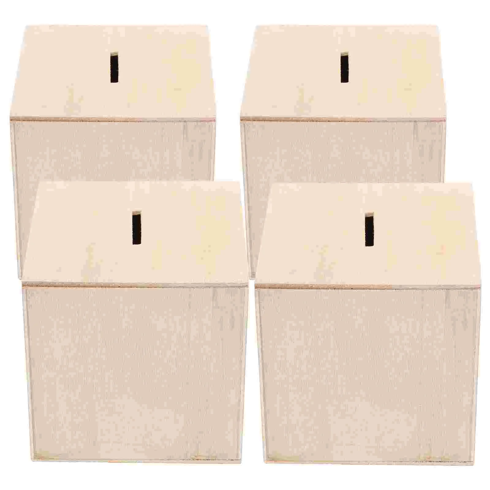 4 Pcs Wooden Piggy Bank Kids Coin Storage Box Money Container Saving Box Change Holder Childrens Piggy Bank Wooden Box For Home 5