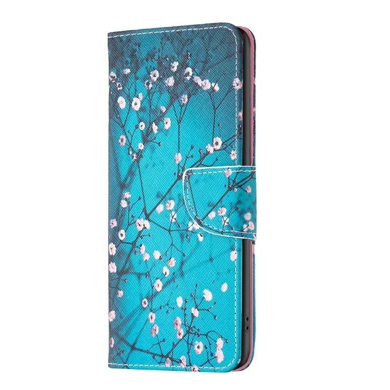 Plum Blossom Magnetic Flip Leather Wallet Phone Case - Painted Design