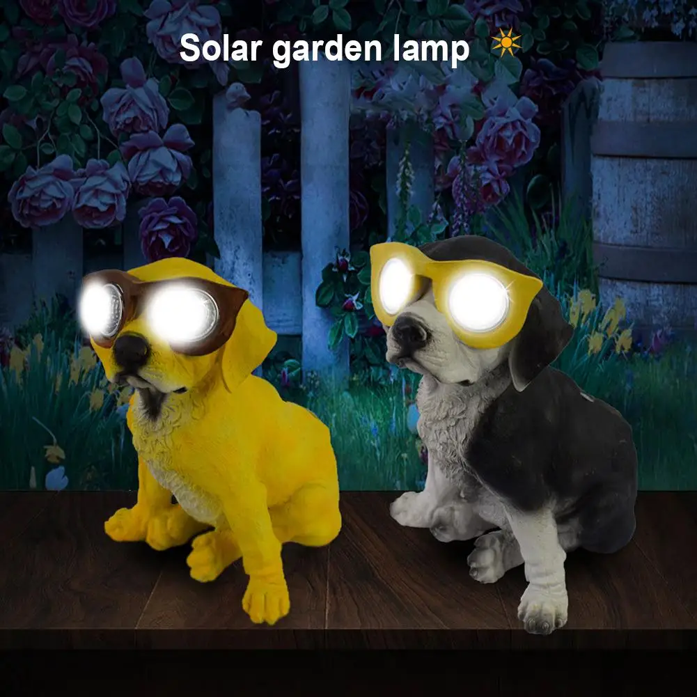 

Solar Dog Statues Lawn Light Figurines Lamp Ornaments Durable Resin Crafts Atmosphere-lights For Home Garden Outdoor Yard Decora