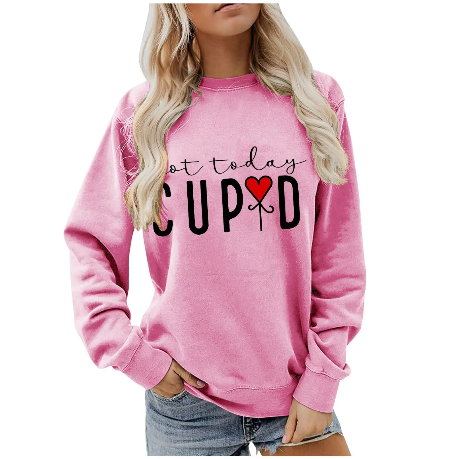 

Pullovers Delicate Casual Women Sweatshirts Vintage Round Neck Long Sleeves Valentine'S Day Printed Women Pullover Tops Лонгслив
