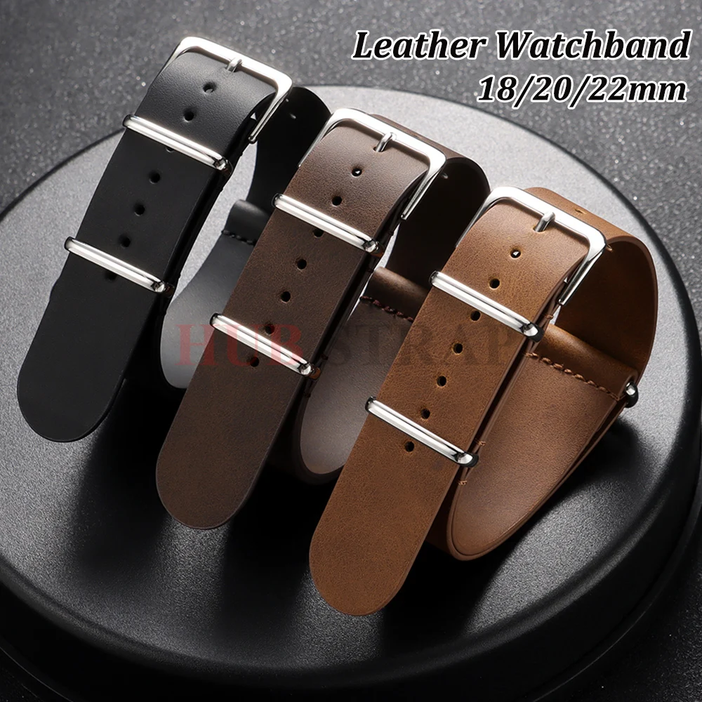 Universal Military-Style Leather Watch Band - Unisex Adjustable Strap