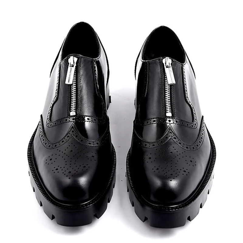 

Luxury Design Men Brogues Genuine Leather Thick Sole Fashion Zipper Business Dress Oxford Shoes British Casual Wedding Shoes 2A