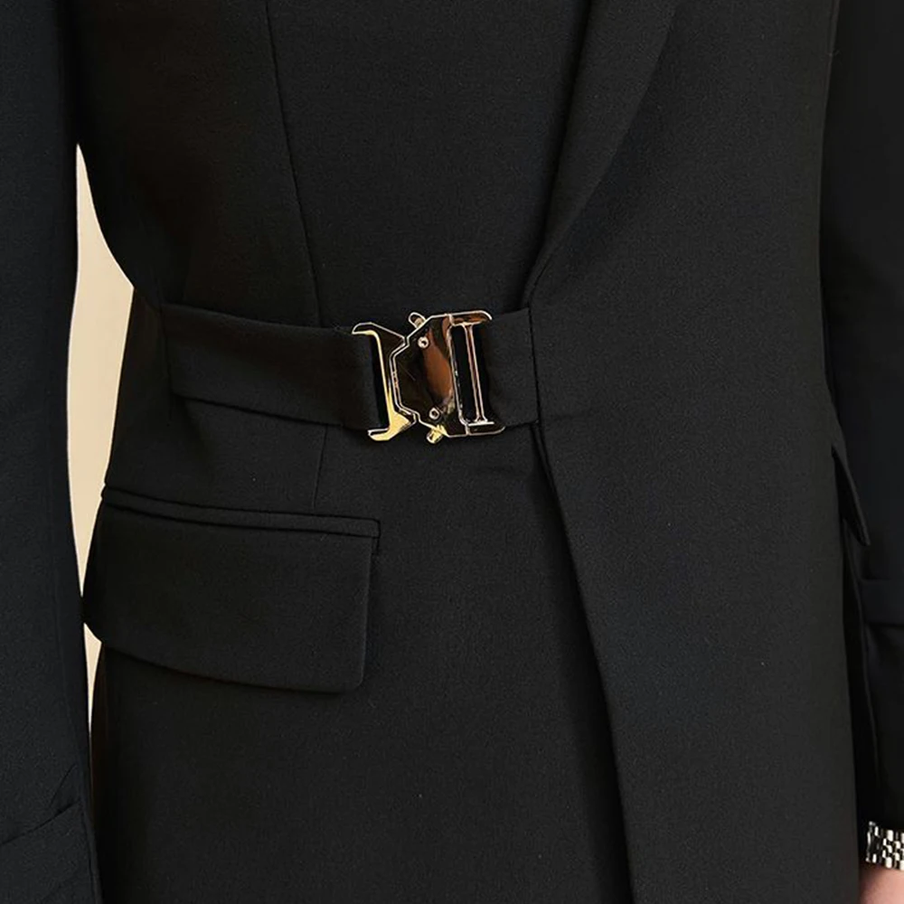 British Style Black Suit Jacket Male Elegant Gentleman Business Casual Professional Formal Dress Body Belt A Double Breasted 5
