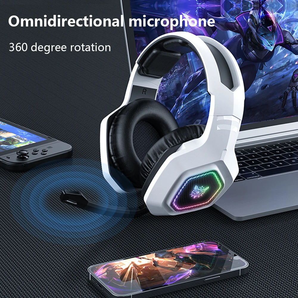 무선 게이밍 헤드셋 2.4GHz/BT 5.3/유선 오버이어 헤드폰 RGB 조명 게이밍 헤드폰 (PC/노트북용)