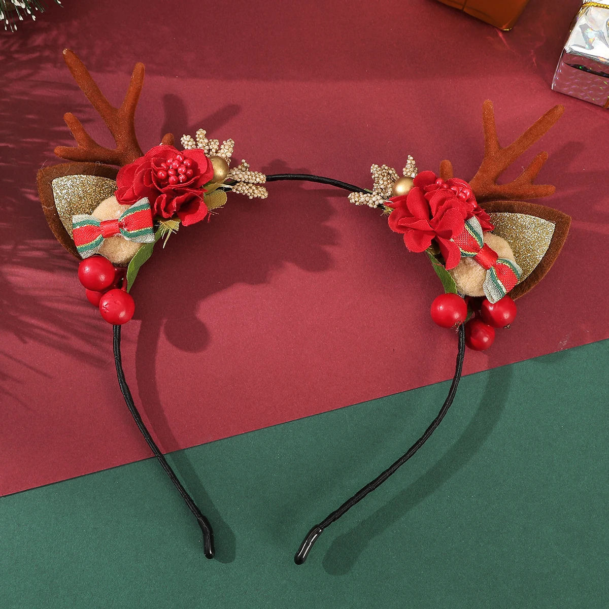 Christmas Flower Antlers Head Hoops Headband Ladies Fashion Festival Hair Band Bezel Hairbands Girls Gift Hair Accessories