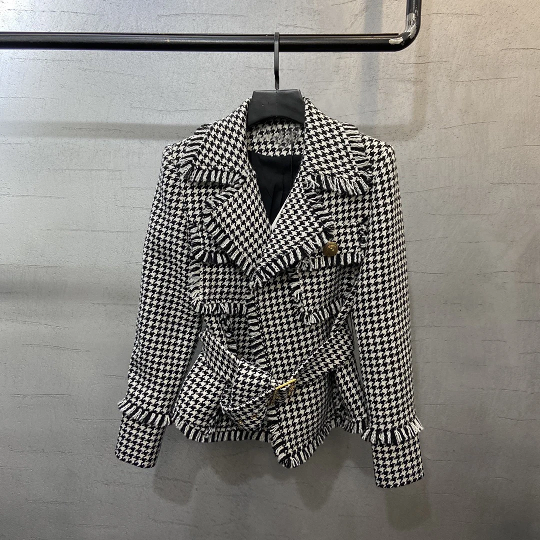 

2023 Women's Clothing High Quality Plaid Tassel Casual Jacket Lady Chic Luxury Coat Autumn Winter New