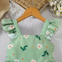 Robe d'été pour filles, petite robe imprimée plante à manches volantées 3