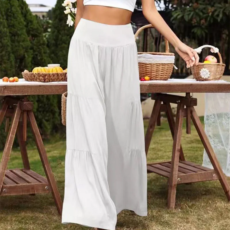 

Women's hot summer slacks Women's casual wide-leg pants cotton hemp high-waisted pants