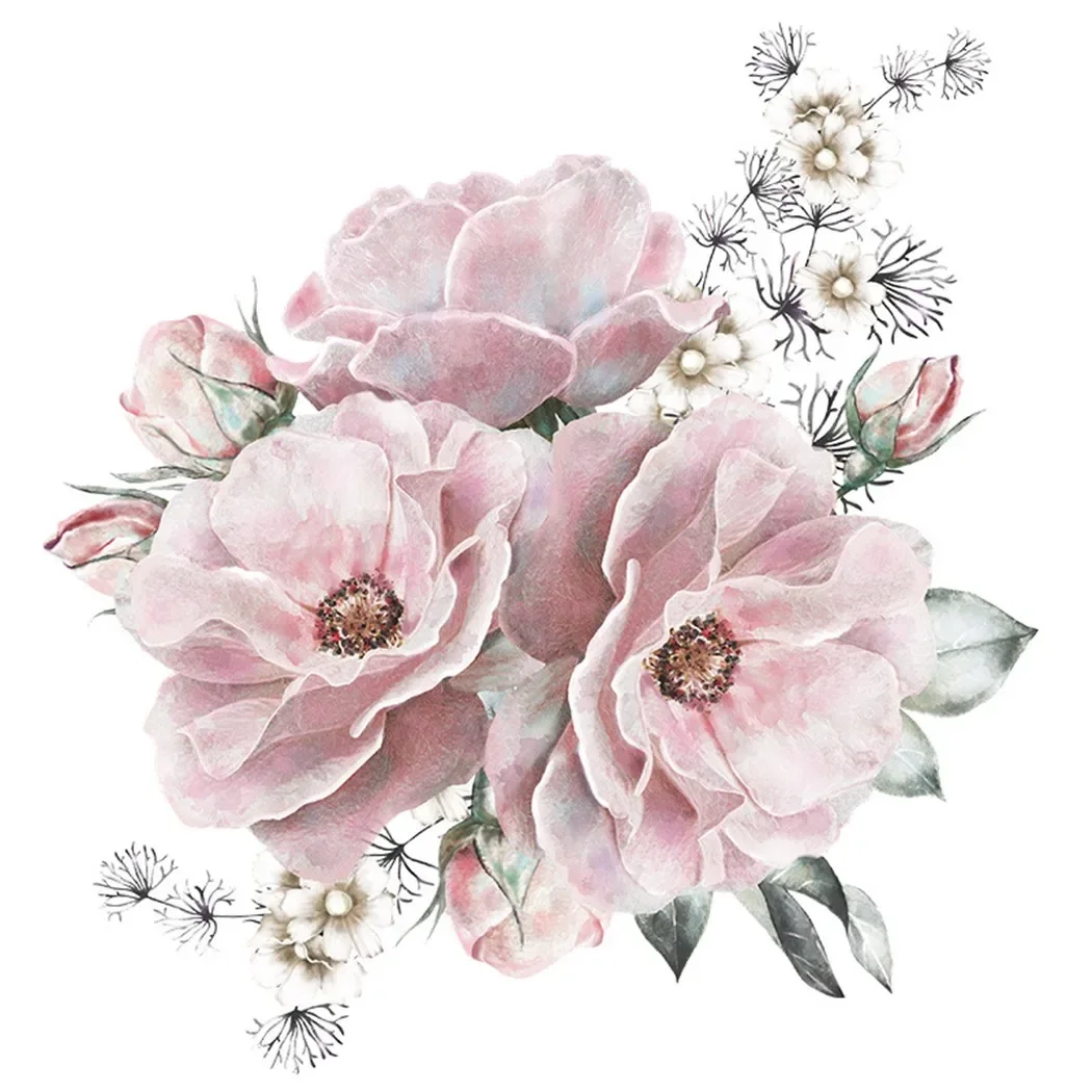 Peony Rose Flowers Print Wallpaper Stickers Living Room Bedroom Hotel Room Decoration DIY Vinyl Wall Decal Baby Nursery Decor wall stickers wall sticker