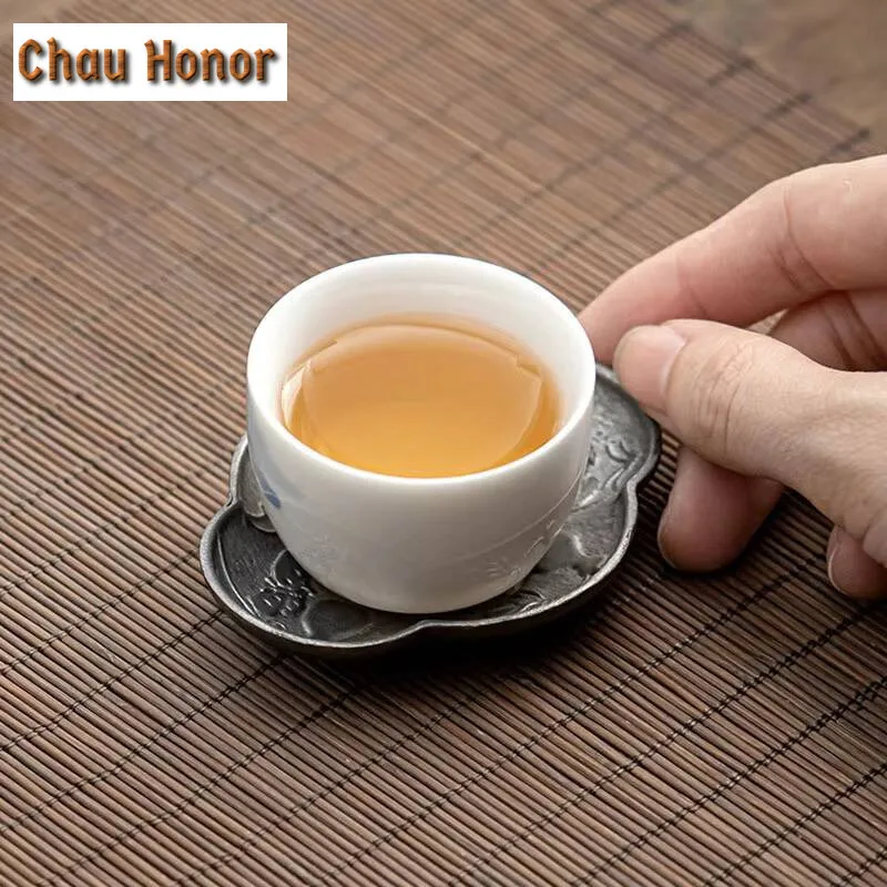 Ancient Tin Cup Pad Zen Small Tea Holder Creative Heat Insulation Pad Kung Fu Tea Set Tea Ceremony Accessories Household