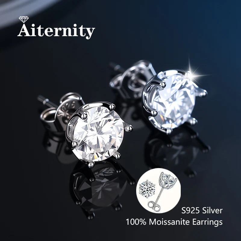 Promotion Moissanite Earrings for Women Pass Diamond Test Pen 100%  With Certificate Ear Studs 925 Sterling Silver Fine Jewelry
