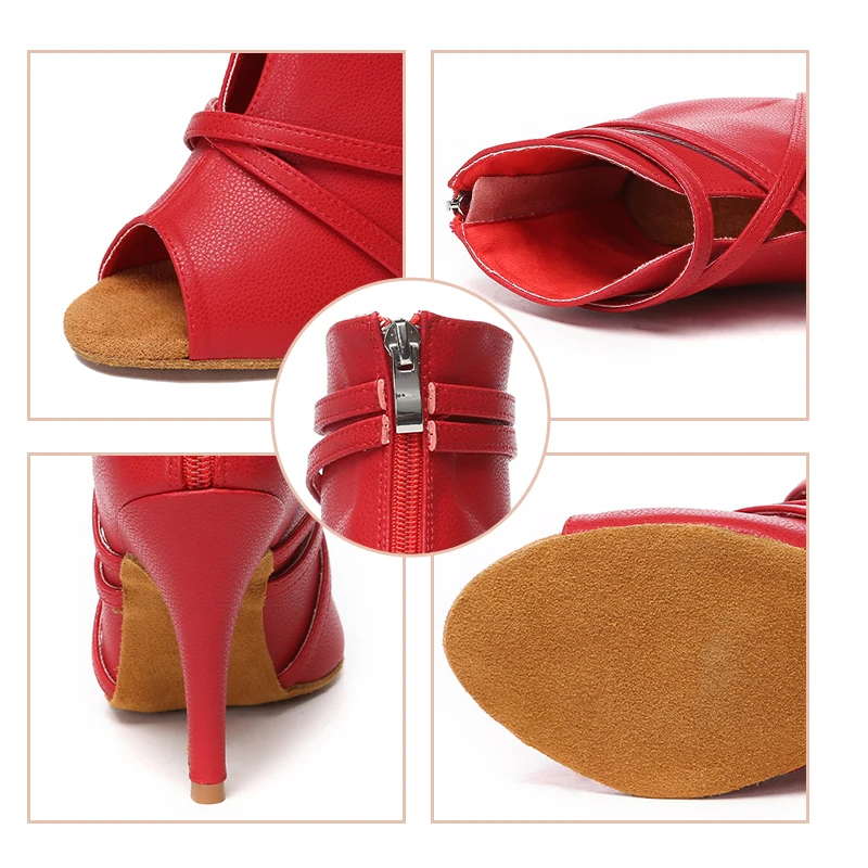 HROYL Sexy Standard Latin Dance Shoes Women Girls Boots High Heels Dancing Shoes Opened Toe Zipper Soft party Tango Salsa Jazz women dance shoes