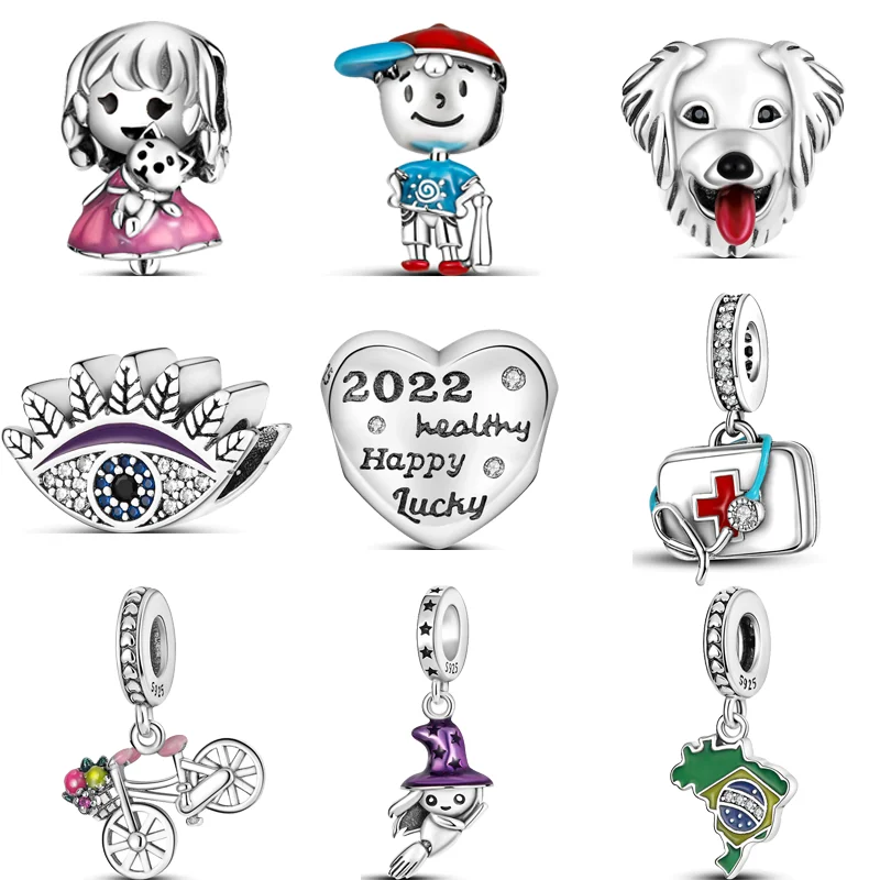 

925 Серебряный медицинский Комплект для мальчика, девочки, собаки, счастливое сердце, бусины, подходят для оригинальных браслетов Pandora с подвесками, сделай сам, изготовление женских ювелирных изделий