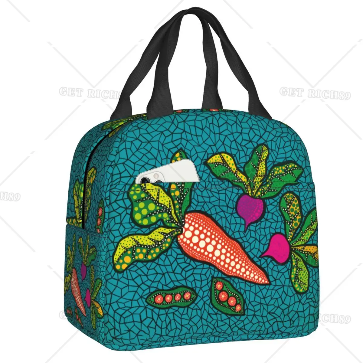 

Винтажная сумка для ланча Yayoi Kusama, овощи, абстрактное искусство, Женский термоохладитель, изолированный Ланч-бокс для студентов, школьная сумка для еды