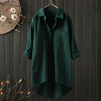 New Loose Button Blouses Plus Size Women Casual Tee Long Sleeve Solid Color Long Shirts Korean Fashion Elegant T-Shirt