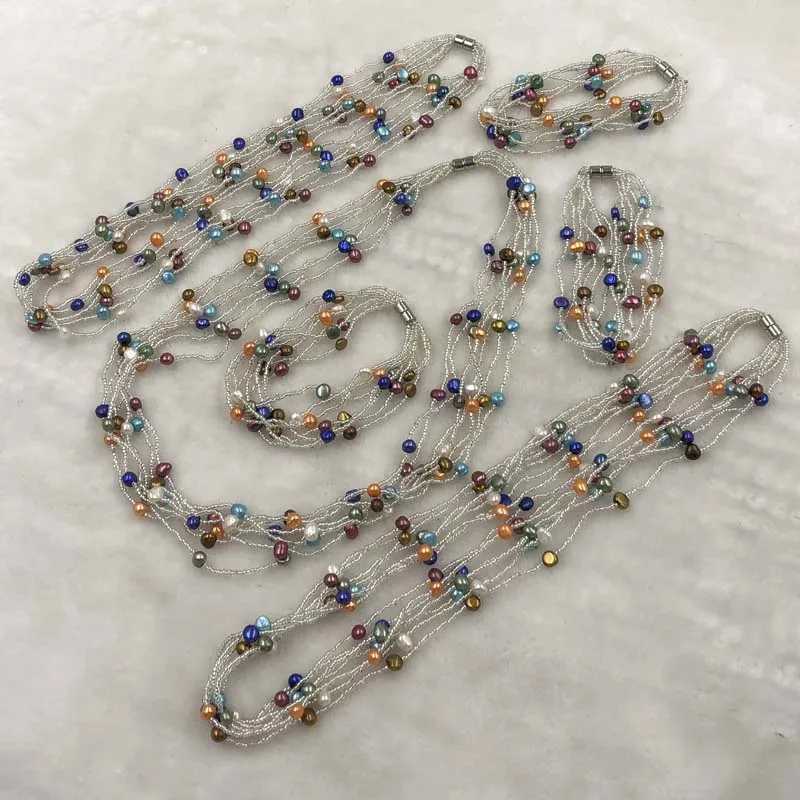 

ELEISPL JEWELRY 10 Sets Small Beads 5mm Multicolours FW Pearls Necklace & Bracelets #500-5