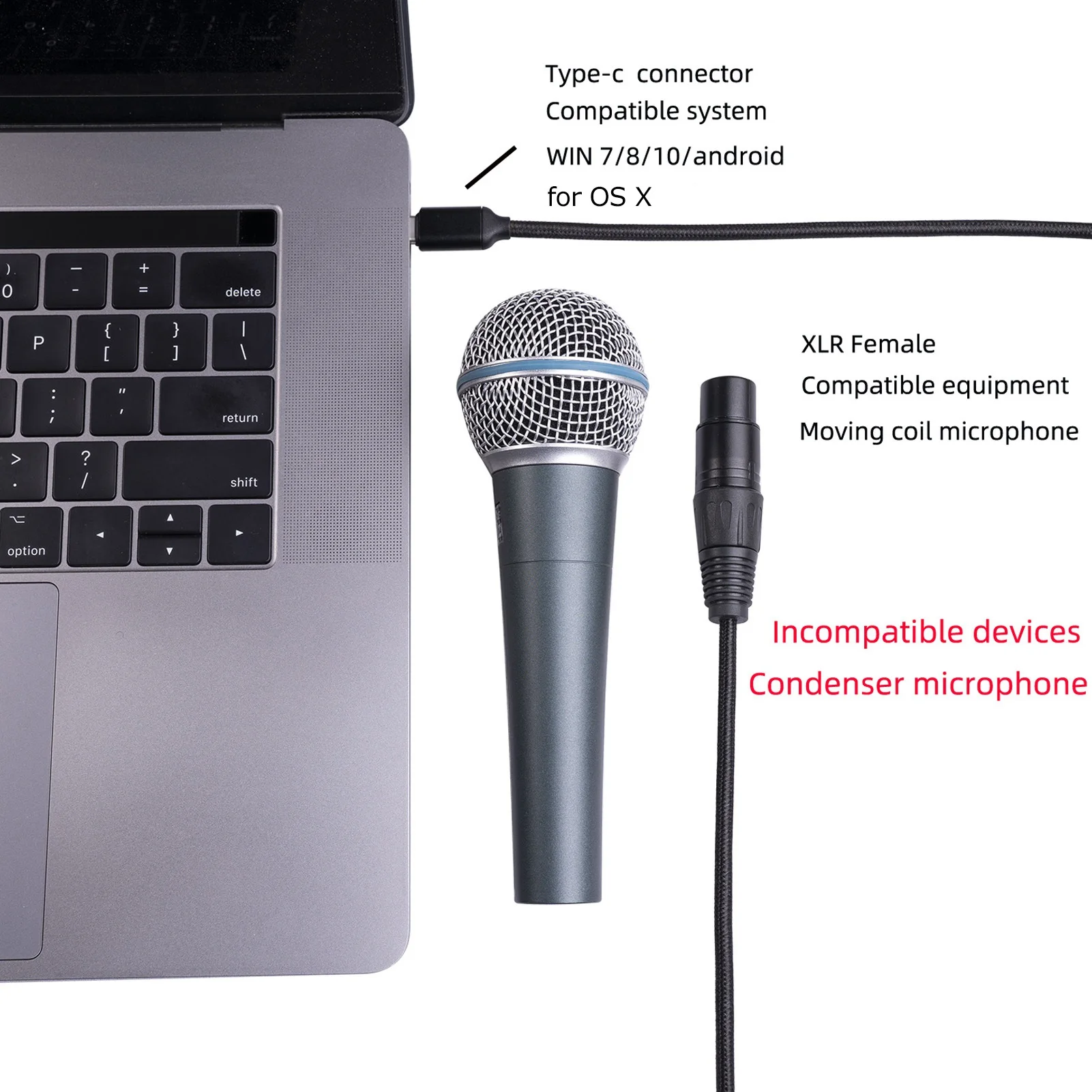 Recording Line USB C to XLR Female Cable Low Noise HIFI Plug and Play USB C Microphone Cable for Windows USB C Microphone Cable