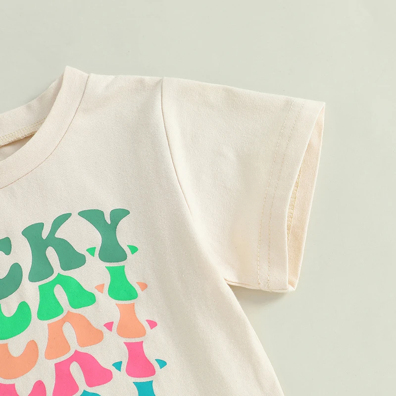 Toddler Boy Girl Summer Casual T-Shirt Colorful Letter Print Short Sleeve Round Neck Graphic Tops