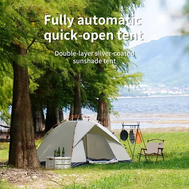 Outdoor Folding Tent Fully Automatic Quick Opening Tent 3-4 Person Self Driving Camping Tent Rain Proof Sun Proof Portable