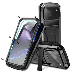 Premium Metal Heavy Duty Case with Kickstand and Glass Screen Cover - iPhone 12 Mini (Black)