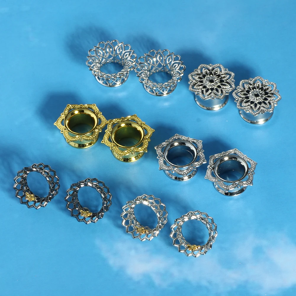Cool Ear Plugs Tunnels Expander Double Flare Brass Earlobe Tunnels Stretcher Earrings Body Piercing Gauges for Ears Bee Flower