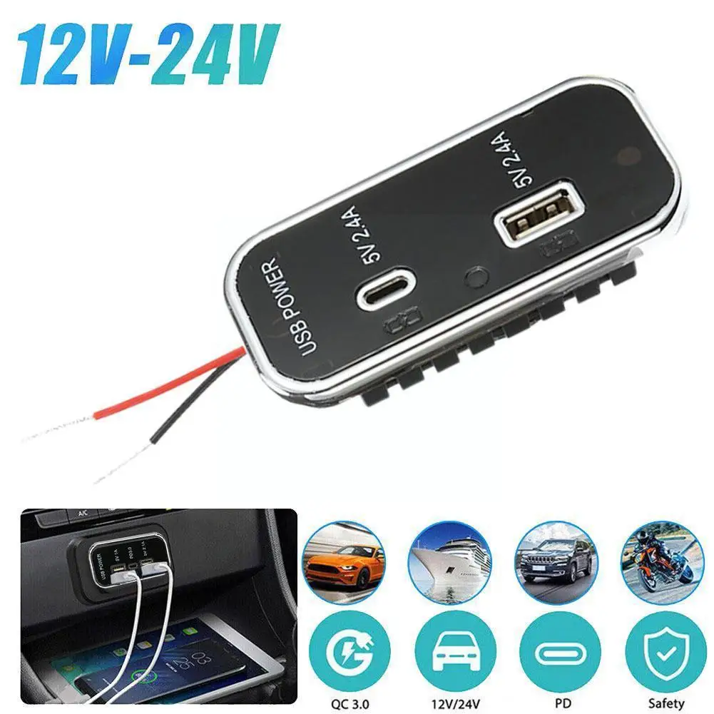 

USB Car Charger Socket PD Type-C 12V/24V 2.1A Charging Splitter Outlet Power Adapter for Motorcycle Camper Truck ATV Boat C Z0E5