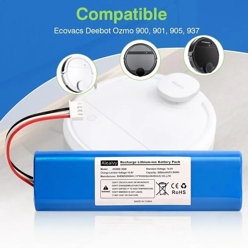 Replacement Battery 6800mAh for Ecovacs Deebot Ozmo 900,901,905,920,930,937,N8,N8 Pro Li-ION 14.4V Robot Vacuum Cleaner Battery 2