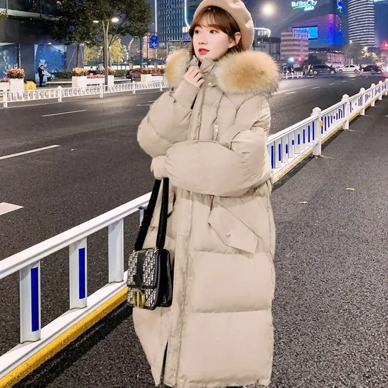 

2023 New Women Down Cotton Coat Winter Jacket Female Mid Length Version Parkas Loose Large Size Outwear Waem Fur Collar Overcoat