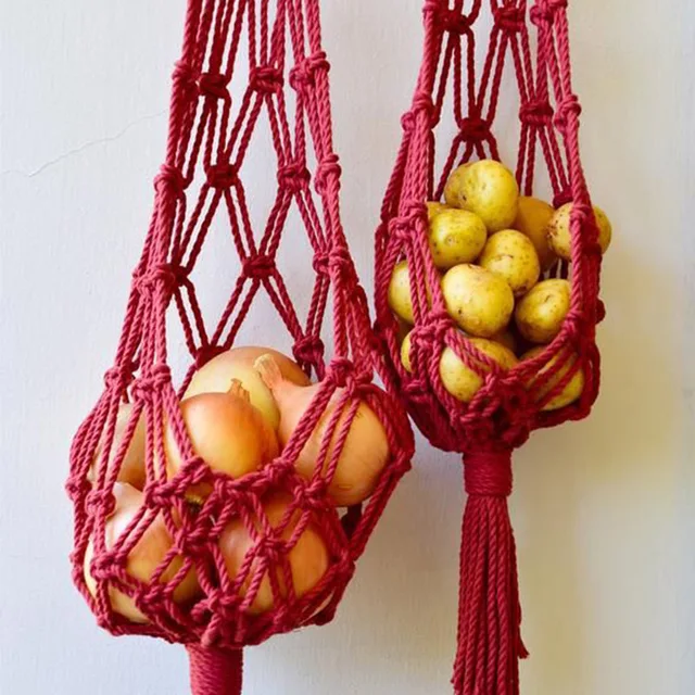 Függő Kosár Makrame Gyümölcskosár Kézzel Készített Szövött Pamutkötél Tároló Háló Táska Konyha Nappali Fürdőszoba Fu - Image 2