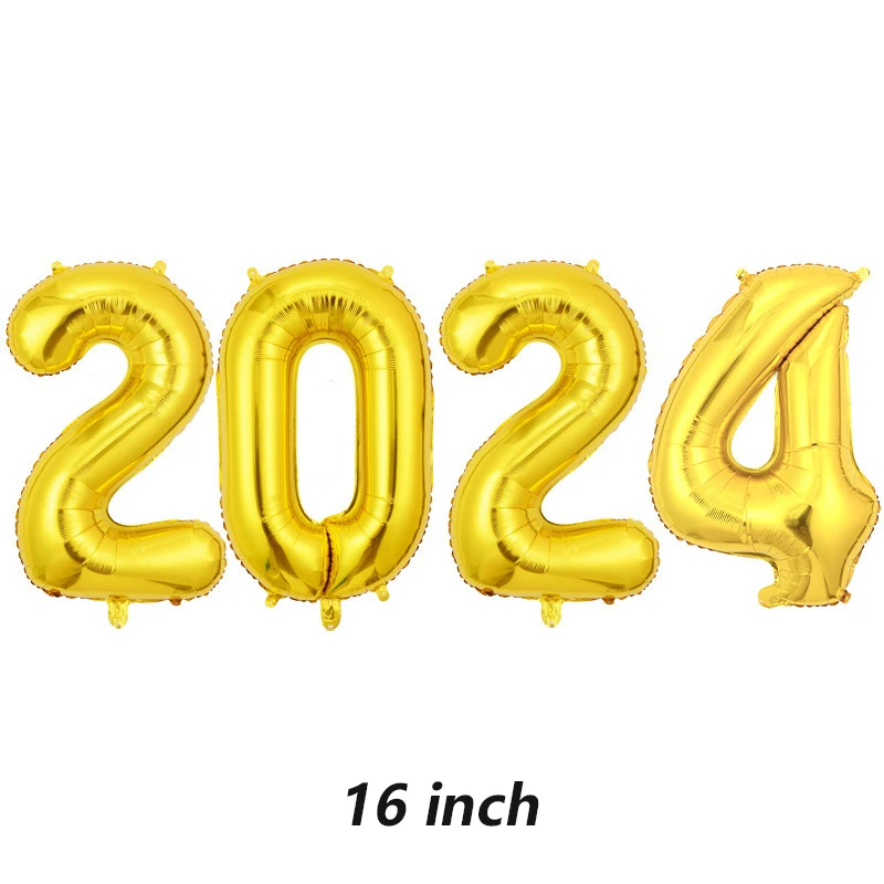 2024 New Year Balloons 16 Inch Gold Silver Rose Gold 2024