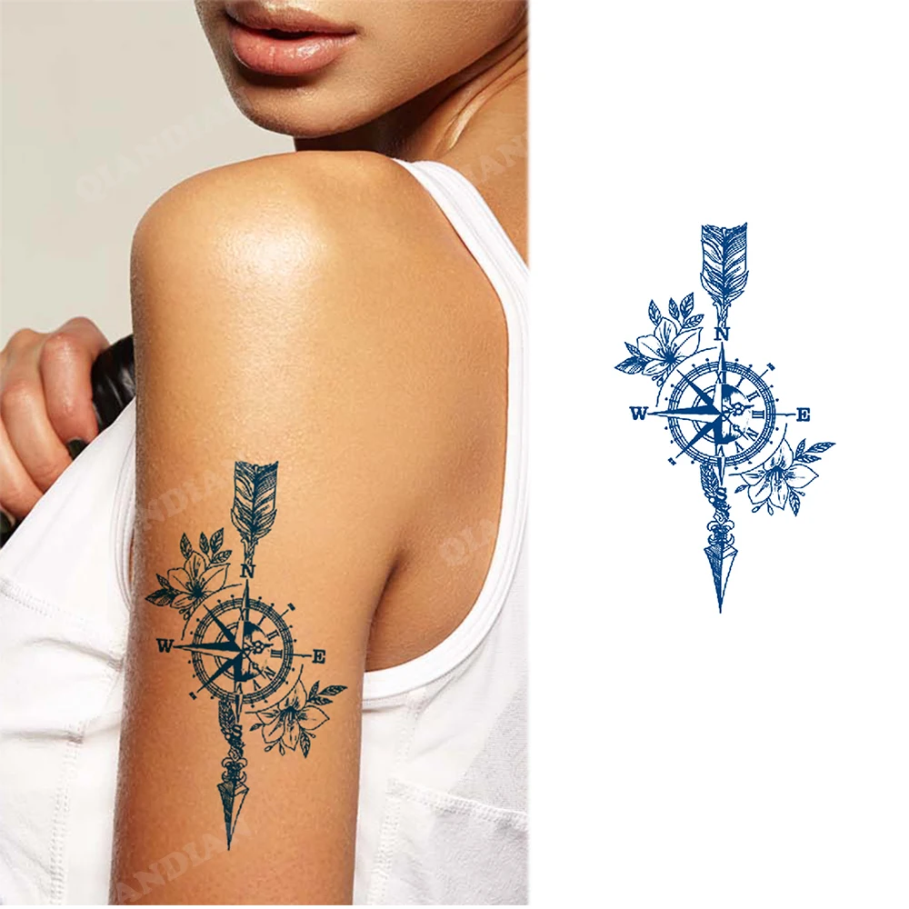 Black Compass Arrow Tattoo - Body Arm Art Waterproof Tattoo Stickers Craft  1pc | eBay