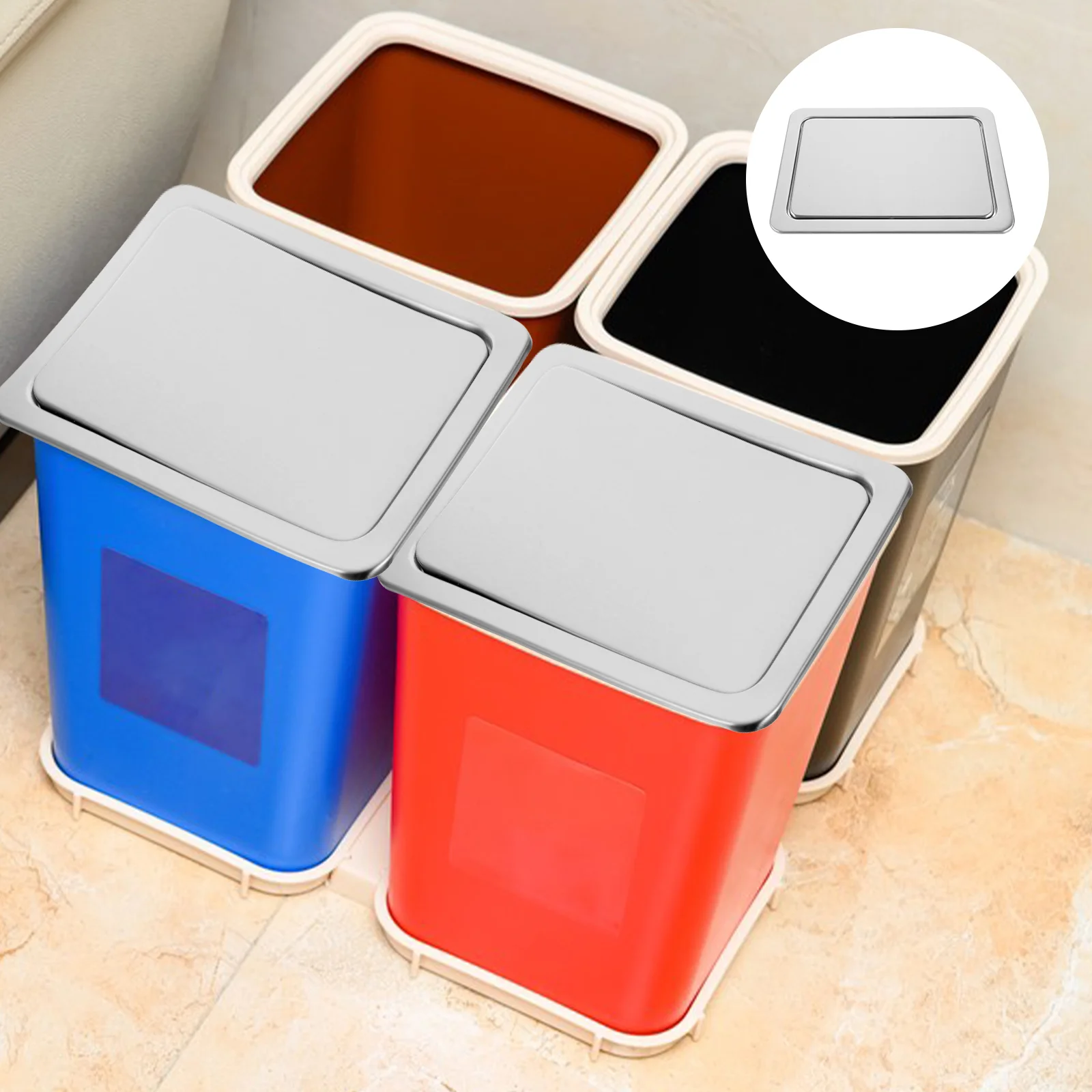 

Countertop Trash Lid Stainless Steel Tabletop Recessed Cover Can Bin Embedded Type Square Built-in Flap Garbage