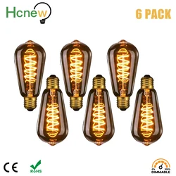 6PCS LED Edison Filament Light Bulbs Golden Art Lights ST64 3W Dimmable Edison Spiral Bulb E27 220V 2200K 360 Degree Energy Lamp
