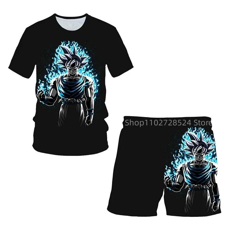 

Комплект детской футболки из 2 предметов, повседневная спортивная одежда, одежда с 3D-принтом драконического жемчуга, Новинка лета