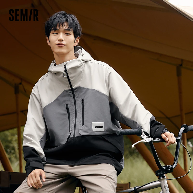 Semir 2023 Men Jacket Autumn New Three-proof Technology Gradient Splicing Jacket Loose Hooded Top Streetwear Jacket for Men