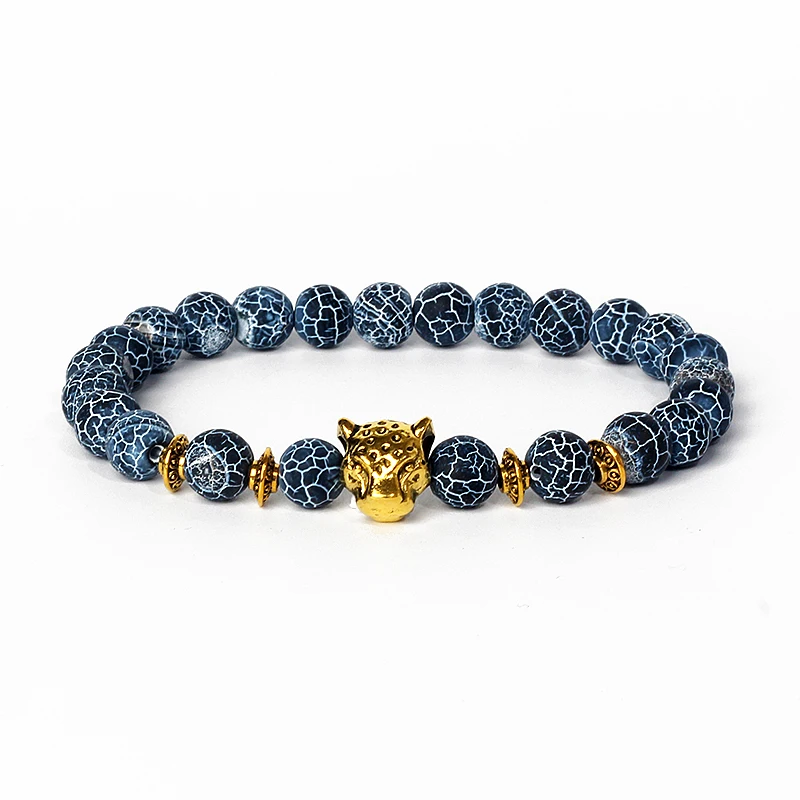 Bracelet Shamballa Tête De Léopard Et Perles Rouges - Acier Inoxydable