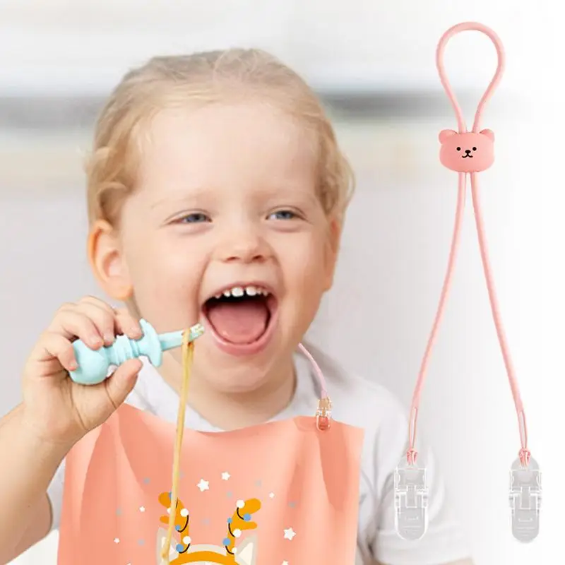 Napkin Bib Clips Adjustable Napkin Clip Neck Strap Bib Clips With Cartoon Bear Design Portable Bib Towel Strap Chain Lanyard Necklace For Dining